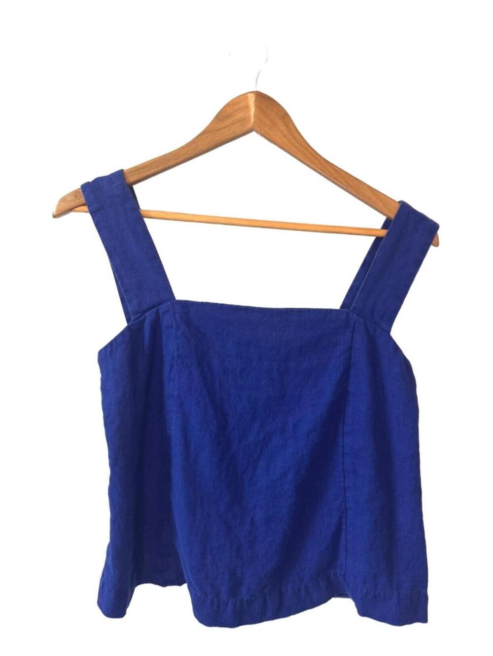MADEWELL | Curved Neck Shell Tank 100% Linen Deep Sapphire 4th of July USA - Picture 3 of 8